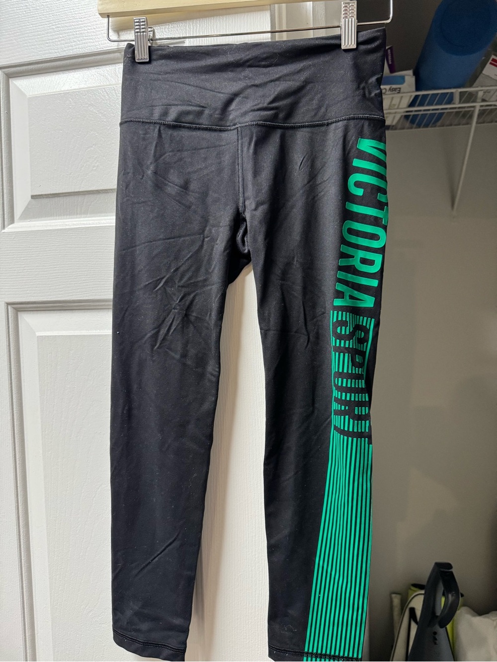 Victoria K Black Leggings with Green Side Logo